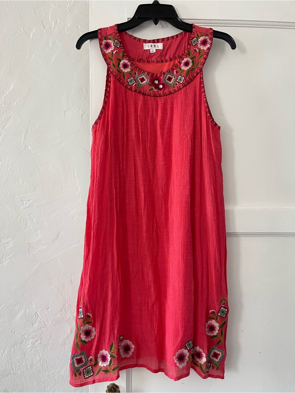 THML Anthropologie Fuchsia Sleeveless Embroidered Midi Dress